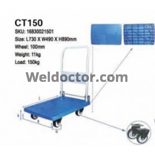 Jasmine FD150-DX Folding Blue PVC Platform Flat Bed Trolley 150k
